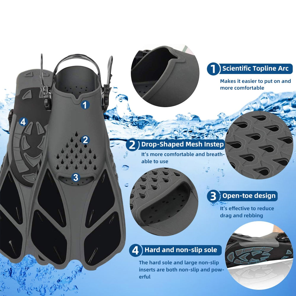 Adjustable Short Adult Snorkel Foot Swimming Flippers