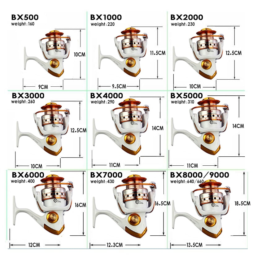 Spinning Fishing Reel 12BB + 1 Bearing Balls 500-9000 Series Metal Coil