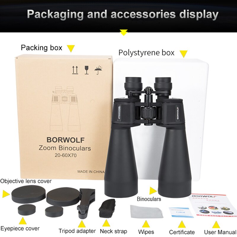 20-60X70 High Magnification Binoculars Long Range Zoom