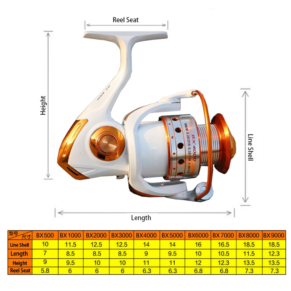 Spinning Fishing Reel 12BB + 1 Bearing Balls 500-9000 Series Metal Coil