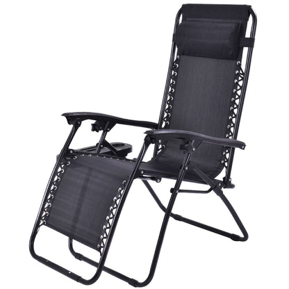 2PC Zero Gravity Chairs Lounge Folding Recliner Outdoor Black W/Cup Holder