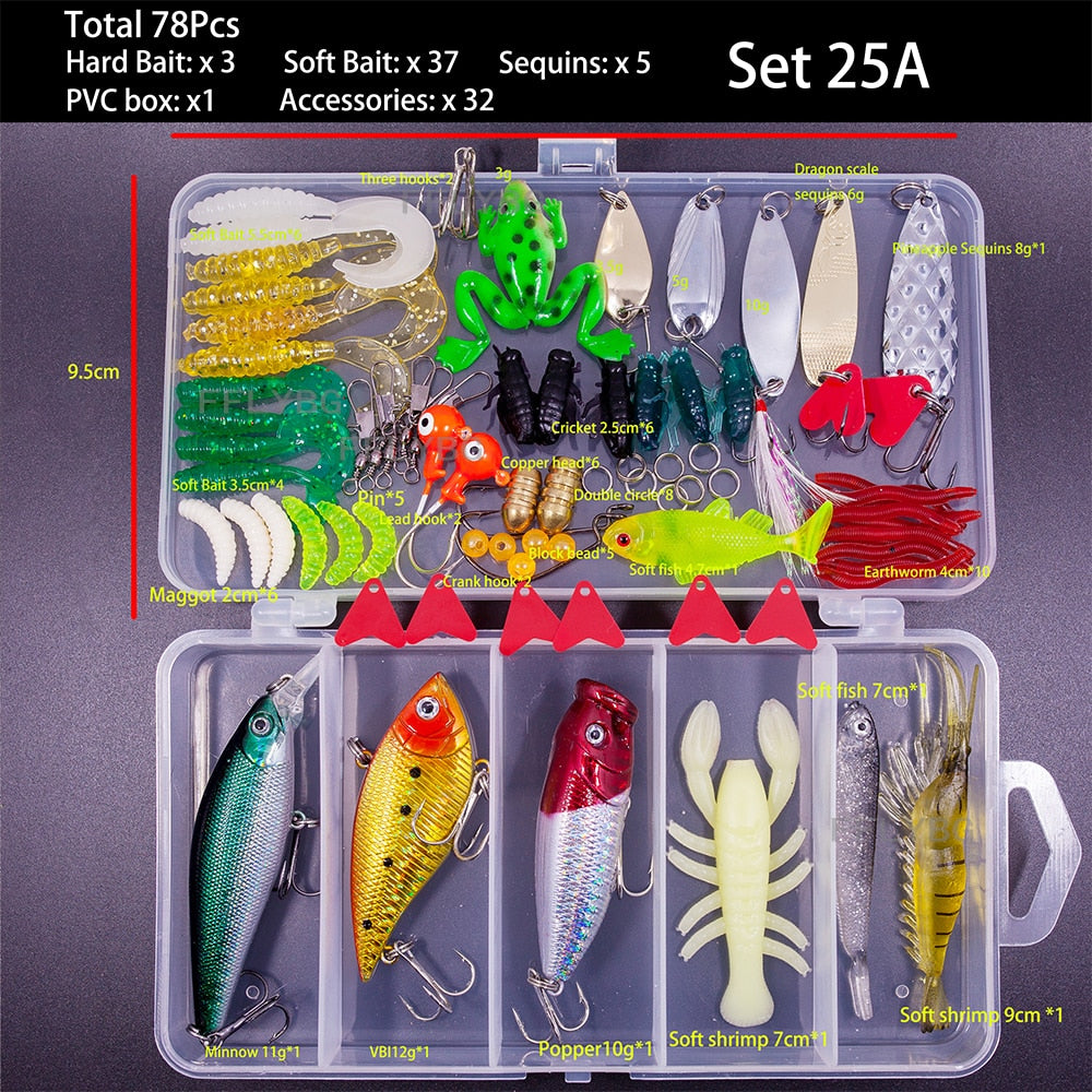 New Mixed Fishing Lure Set Soft and Hard Bait Kit