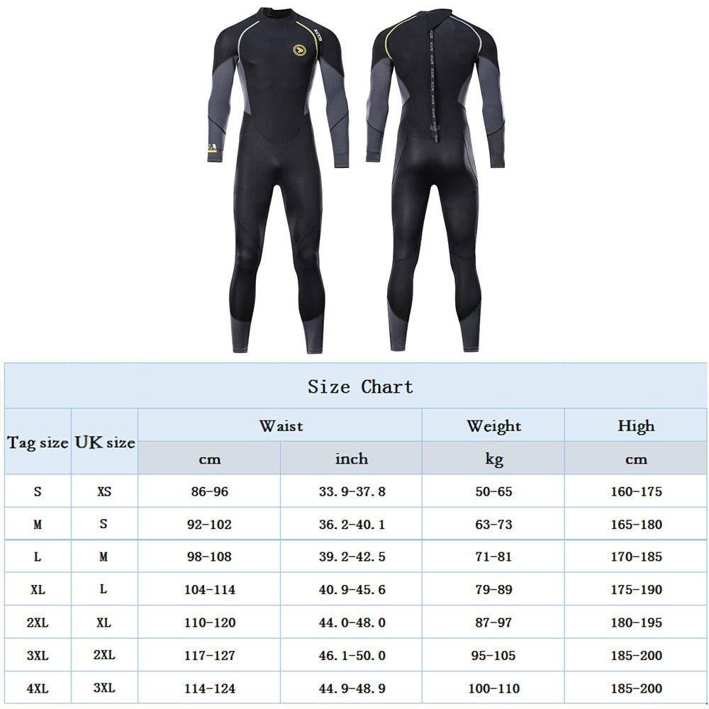 1pcs Men Long Wetsuit Neoprene Material Warm Fleece Lining Wetsuit